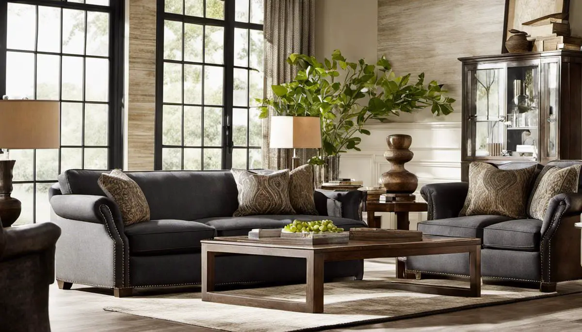 Image showcasing the Arhaus Coburn Collection, depicting sophisticated and comfortable furniture for the living room setup